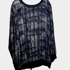 Lane Bryant 22 / 24 3X Tunic Sheer Zip Shoulders Black White Crosshatch Edgy
